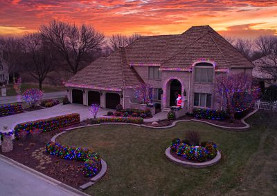 Drone photo of holiday lights in Chicago Suburbs