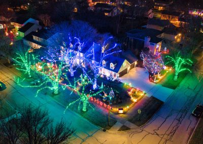 Drone footage of holiday lights