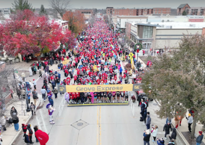 drone footage of a local parade